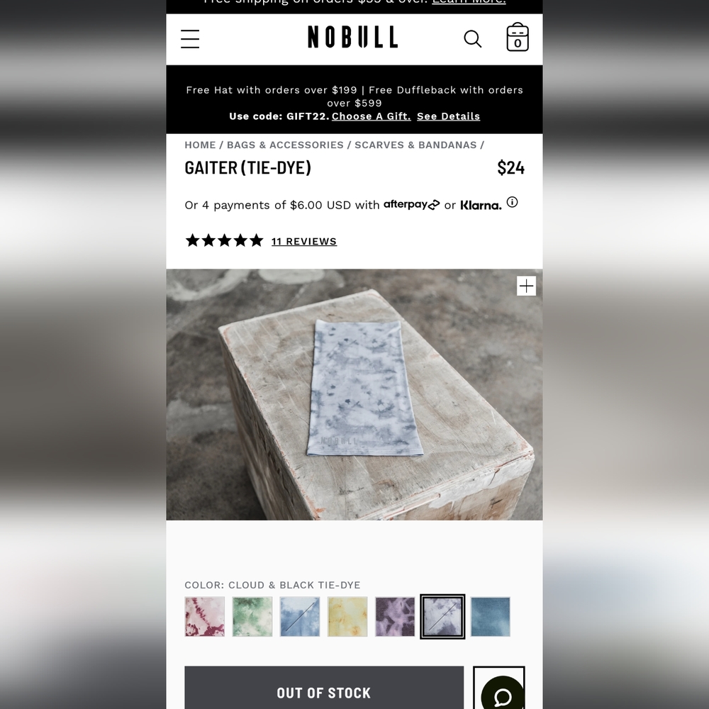 NoBull Cloud & Black Tie Dye Gaiter NWOT
